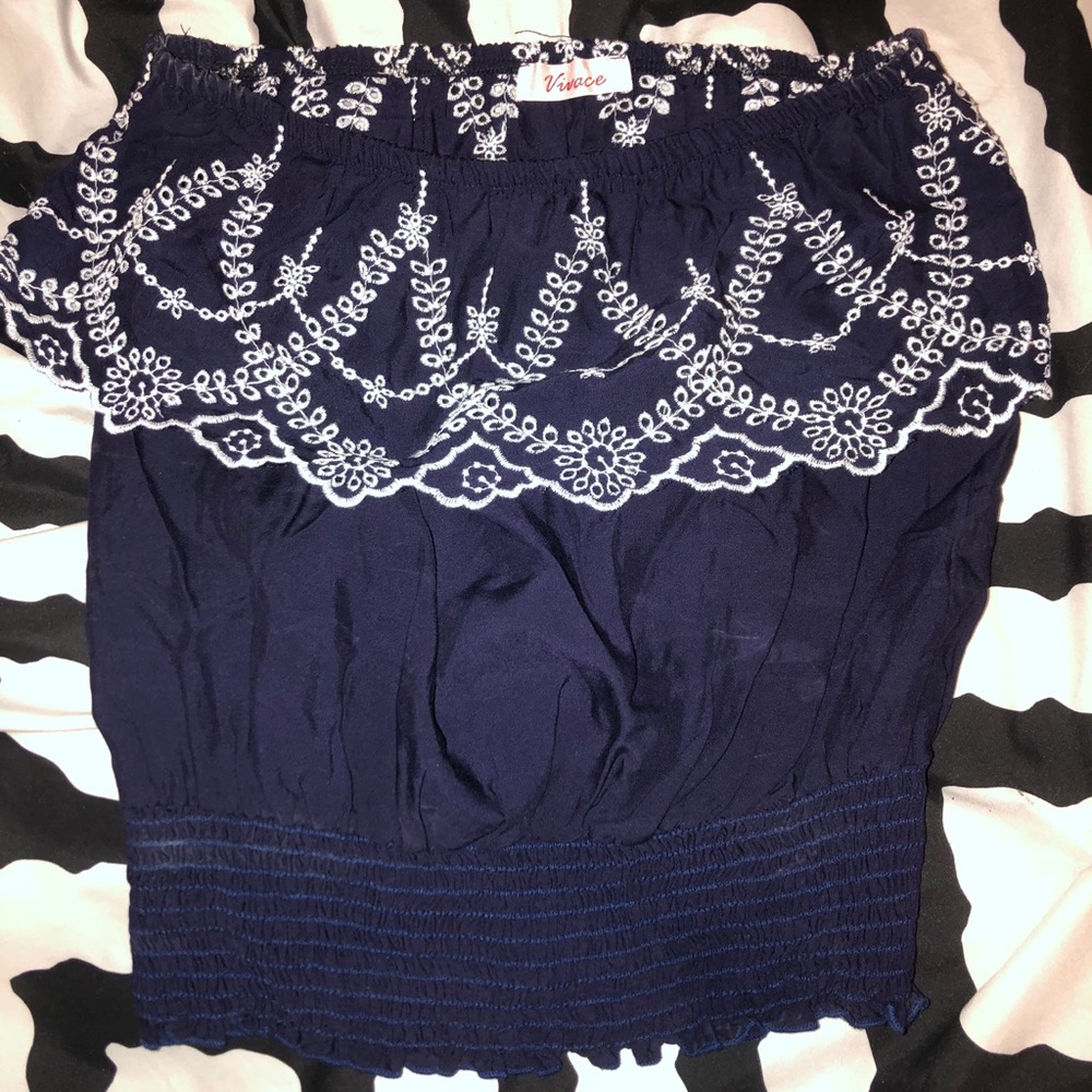 Navy crochet tube top